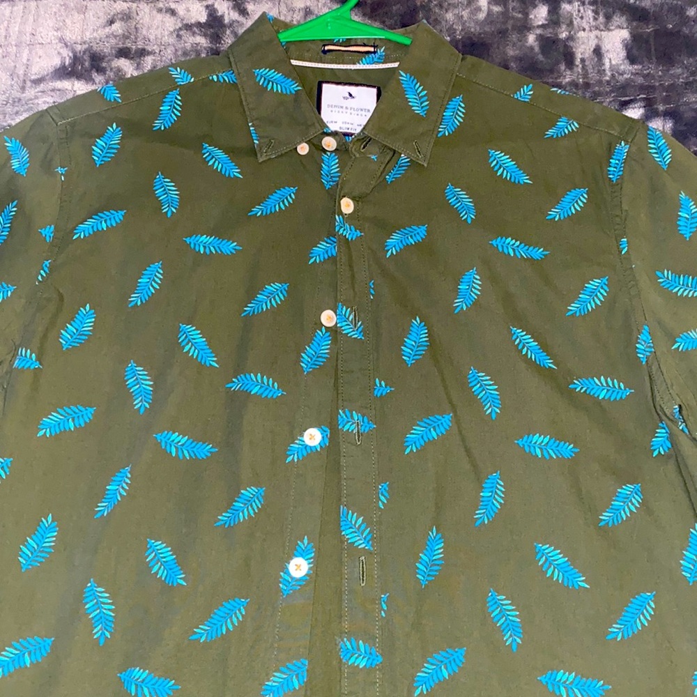 The Surf green Hensley Fern Print Short Sleeve Casual Shirt